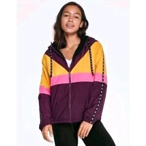 Victoria's Secret PINK M/L Ruby Gold Pink Sherpa Lined Full Zip Anorak Jacket